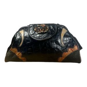 Genuine Leather by Reem USA Vintage Black Croc Embossed Bag Patchwork